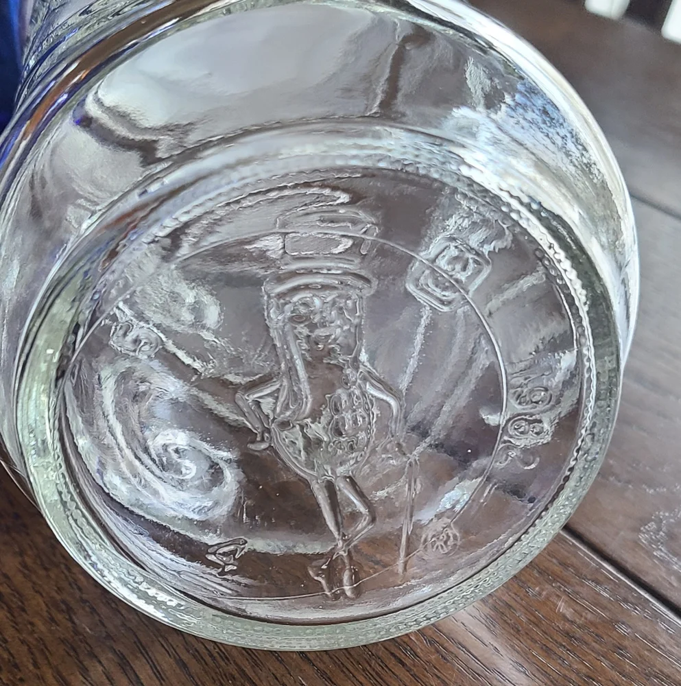 Vintage Mr. Peanut clear wheat storage jar 1982